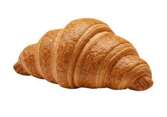 Freshly baked croissant with golden brown crust and flaky layers, isolated on white background