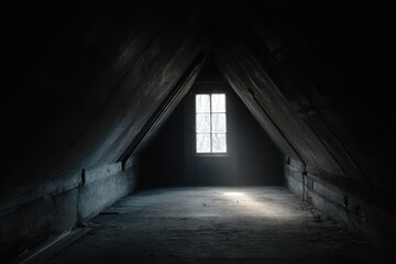 Illuminated Passageway: Soft Rays Filtering Through the Window of a Dimly Lit Attic