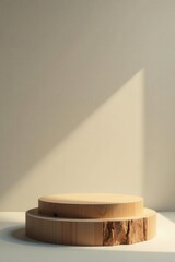 Natural wooden podium, two pine discs, ample copy space , eco-friendly, image, minimal