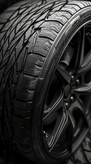 Sleek Black Tire and Alloy Rim Design