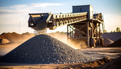 Conveyor belt dumping gravel pile.