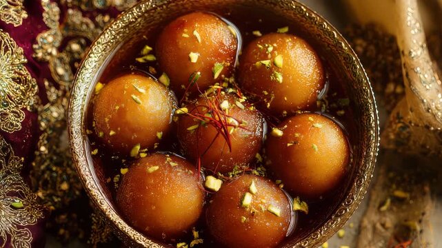 Top Down View Of Traditional Indian Dessert Gulab Jamun 