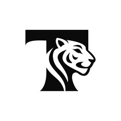 Letter T Tiger Negative Space Logo
