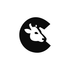 Letter C Cow Negative Space Logo