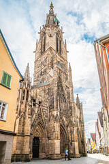 View at the Marienkirche Church in the streets of Reutlingen in Germany