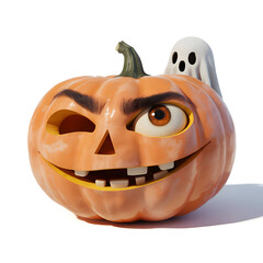 Spooky Winking Pumpkin with Ghost - Halloween Fun