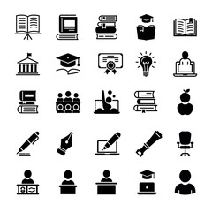 Education and Learning Glyph Icons Set Reading Elements