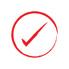 Red brush stroke forming check mark on white background.  signaling successful validation and positive confirmation.