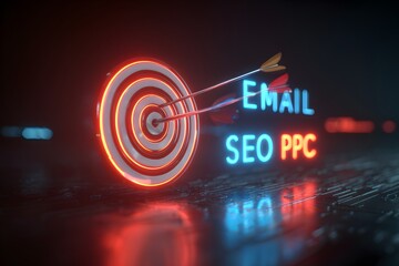 Fototapeta premium Targeting success with SEO and PPC marketing strategies, achieving business goals through digital advertising