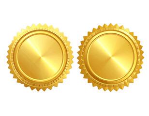  Pair of Circular Gold Badges with Embossed Edges, Flat 2D Design, Isolated on Transparent Background