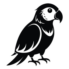 Black Silhouette of a Parrot with Detailed Facial Features A Striking Vector Illustration
