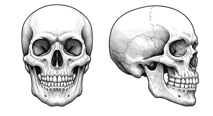 Black and White Human Skull Vector Set &ndash; Front and Side View
