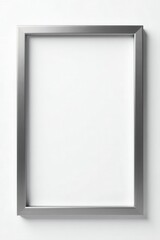 Obraz premium Sleek silver metal photo frame, rectangular, isolated on white Perfect for mockups , realistic frame, steel, slim frame