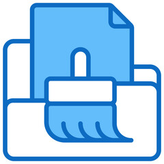 Folder Clean Blue Fill Outline Vector Icon Design - Folder with document and brush, representing cleanup, data maintenance, or file optimization