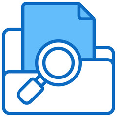Folder Search Blue Fill Outline Vector Icon Design - Folder with magnifying glass over document, symbolizing file search, browsing, or data discovery