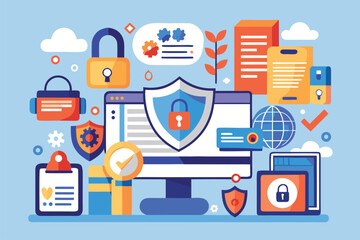 Visual representation of personal data security focusing on cyber data protection and online safety measures with various icons and elements