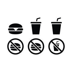 Black Hamburger Soda and No Food or Drink Icons vector