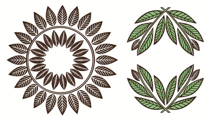 Fototapeta premium Brown and Green Leaf Crown Wreath Variations Tribal Nature Design