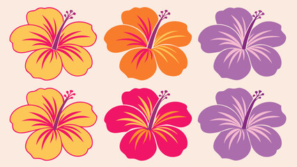 Six Hibiscus Flowers Tropical Color Variation Set colors