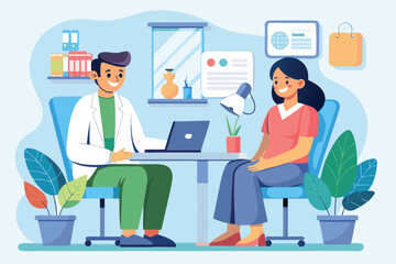 Patient engaged in a consultation with a therapist in a bright and welcoming doctor's office during a mental health checkup
