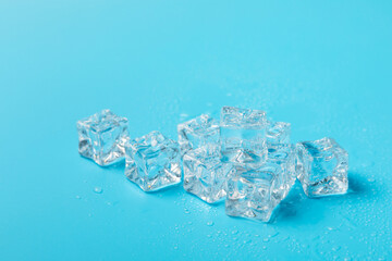 Mint and ice on texture background. Green fresh mint and ice cube. Mint leaves, ice cube and water...