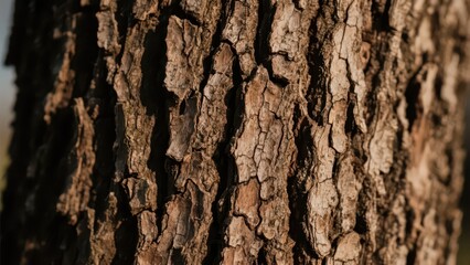 Obraz premium A close - up photo of tree bark, showing rough and cracked textures, presenting the natural traces of time.