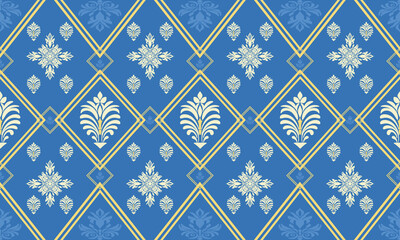 damask vector seamless pattern.Tone blue and yellow.Vintage paisley elements.Traditional Turkish motifs.Design for fabric and wallpaper,textiles,any packaging.
