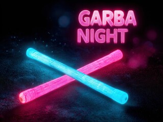 Colorful glow sticks with text 'Garba Night' on dark background