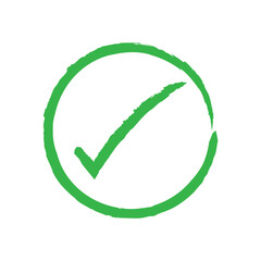 Green Check Mark Brush Stroke On White Background.