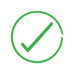 Green Check Mark Brush Stroke On White Background.