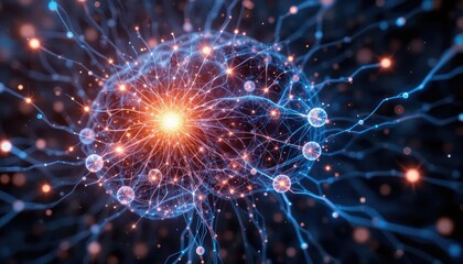 Fototapeta premium neuronal nerve cell with shining lights, neural system. Background of the human nervous system