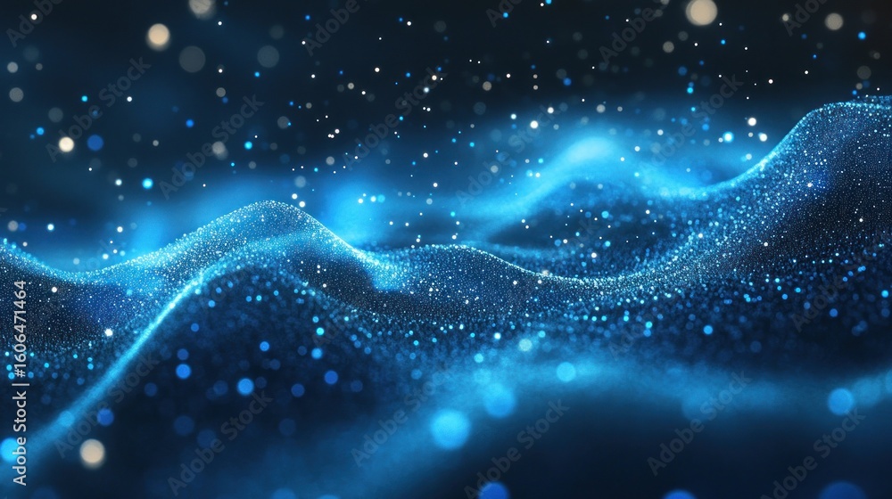 Poster abstract digital design with glowing particles.