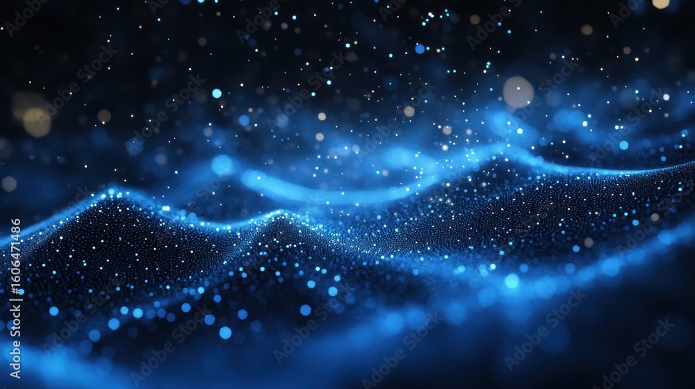 Poster abstract digital design with glowing particles.