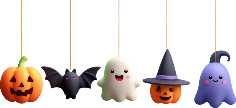 Cute hanging halloween character decoration set with happy ghost and pumpkin