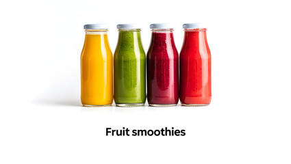 Four colorful bottles of fruit smoothies isolated on white
