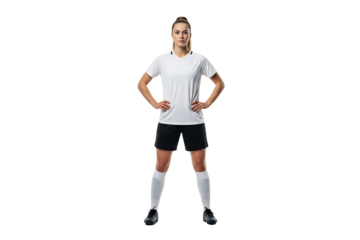 Confident Female Soccer Player in Full Uniform on Transparent BG