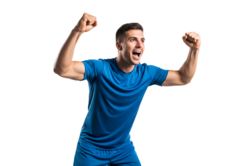 Victorious Football Player Celebrates on Transparent Background