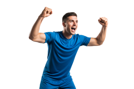 Victorious Football Player Celebrates on Transparent Background