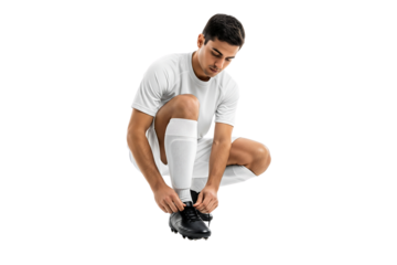 Football Player Tying Shoes, Isolated on Transparent Background