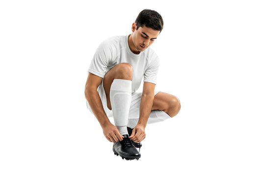 Football Player Tying Shoes, Isolated on Transparent Background