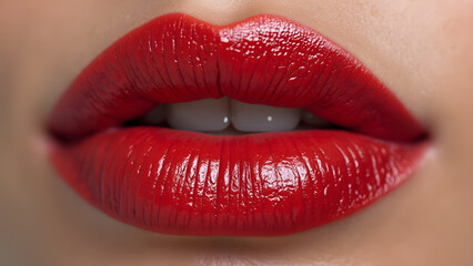 Smudged lipstick streaks. Ultra-realistic lipstick texture. Makeup artistry close-up. Bold lip colors blending on skin.