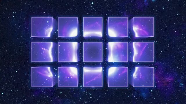 Seamless Digital Loop of Blue Glowing Squares Shifting on a Wall Matrix