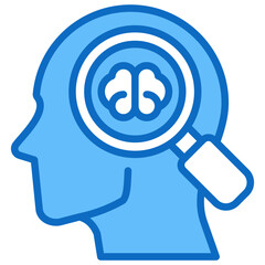 Mind Focus Blue Fill Outline Icon Vector Design - Human head with magnifier focusing on brain, indicating concentration or cognitive analysis