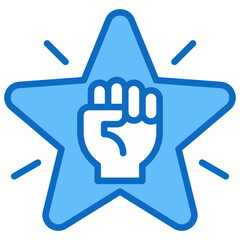 Obraz premium Star Power Blue Fill Outline Icon Vector Design - A clenched fist in a star, representing strength, motivation, and standout performance