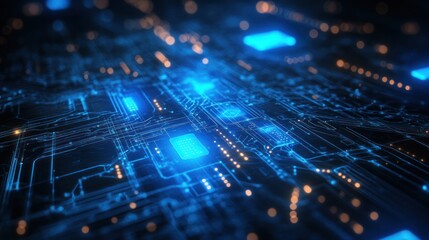 Obraz premium Digital circuit board with glowing components.