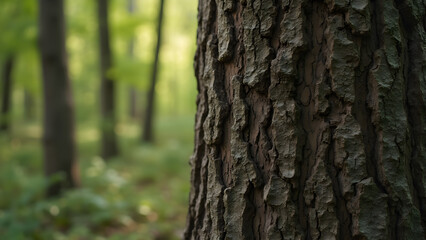 Obraz premium Close-up of tree bark texture. Ultra realistic forest photography. Nature's intricate patterns captured in detail. Discover the beauty of tree bark in forest settings.