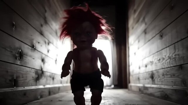 Terrifying Demon Doll Runs and Lunges in a Scary Dark Hallway - AI GENERATED