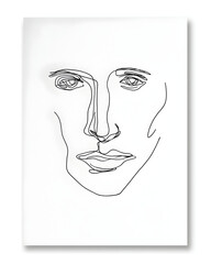 Minimalist line drawing of a human face created with black ink on a white background showcasing abstract artistic expression