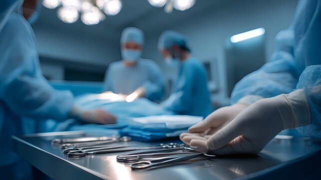 Surgeons in operating room preparing for surgical procedure - Powered by Adobe