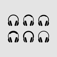 Headphones Icon Set Black Silhouette Audio Headset Vector Collection